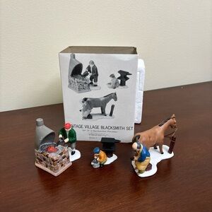 Dept 56 Heritage Village Blacksmith Set 3 Pieces Christmas Holiday Donkey